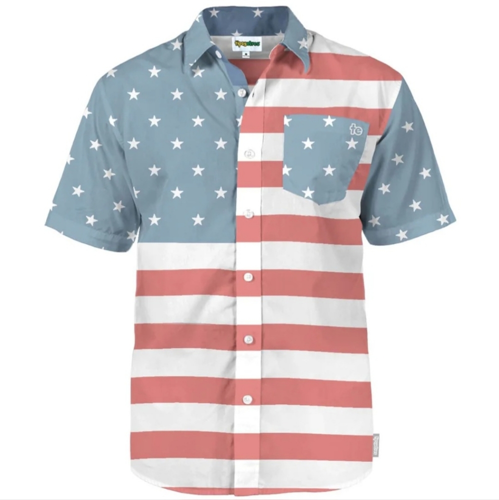 NWT Tipsy Elves Faded Flag Button Down Shirt Size 4XL Cotton Rayon Americana.